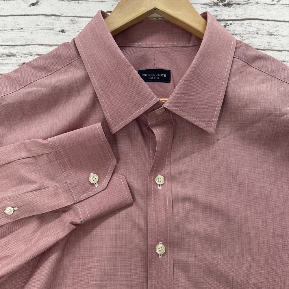 PROPER CLOTH Men's 19.5 Red Stanton 120's Button Up Shirt Business Formal Casual